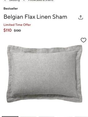 Set of two Pottery Barn Belgian Flax Linen Sham - Gray.